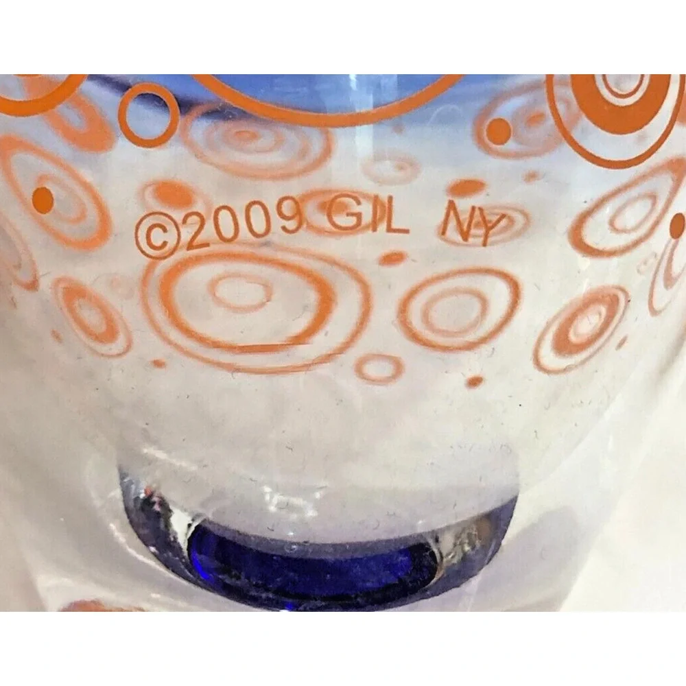 Kosta Boda Handblown Martini Margarita Glass Royal Caribbean Blue Orange Circles - Picture 4 of 5